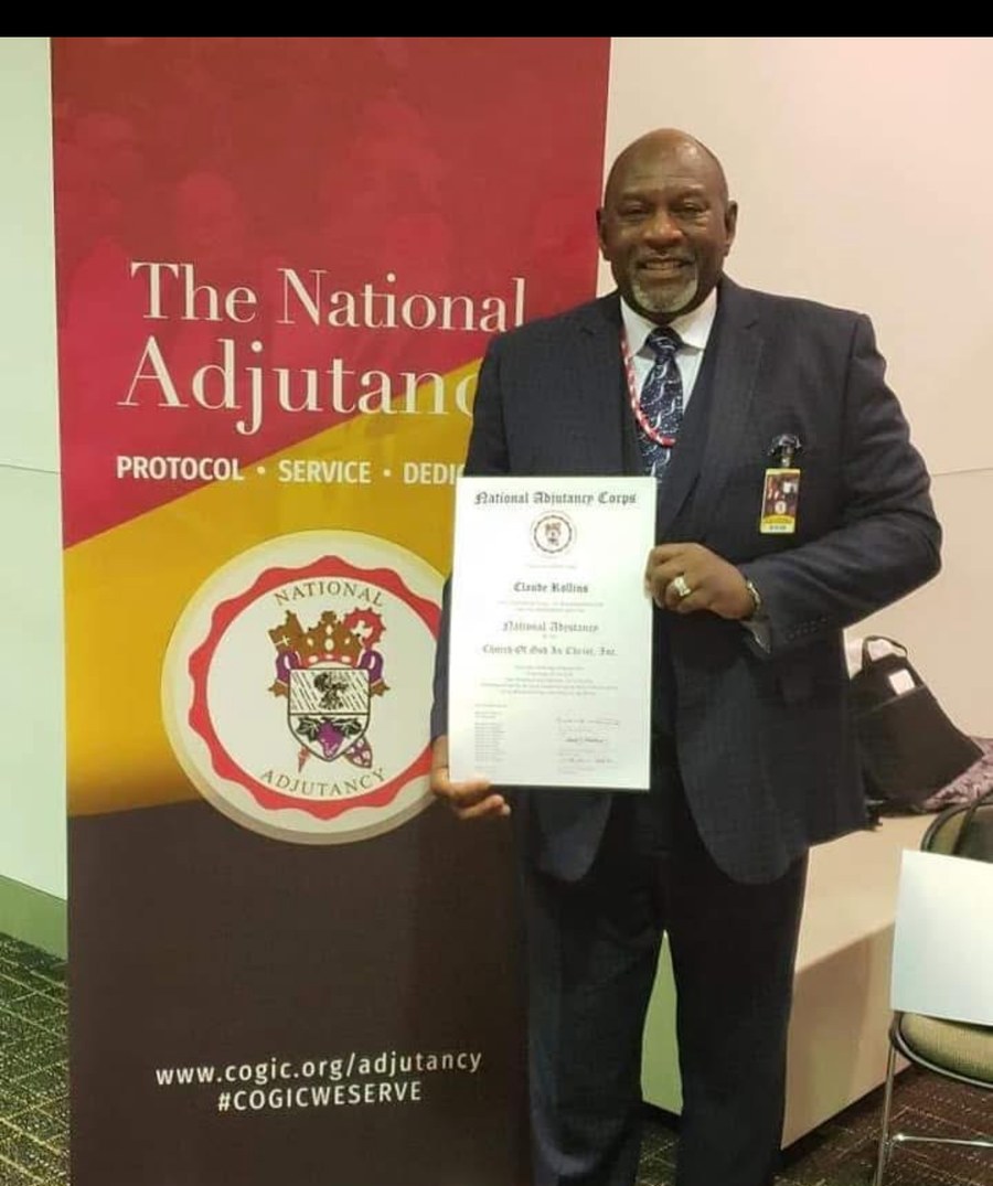 Pastor Rollins receiving his National Adjutancy Corps recognition