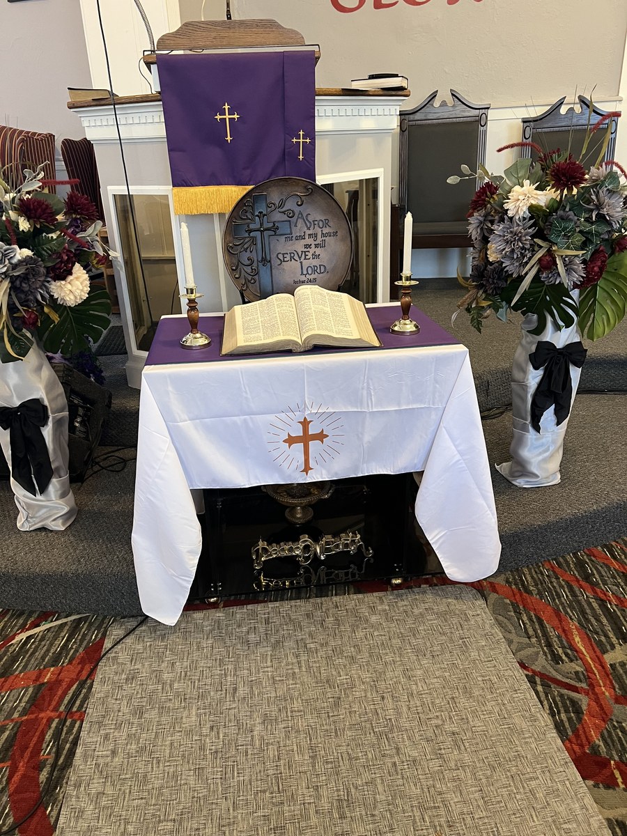 The altar at Greater Mt. Olivet, prepared for worship